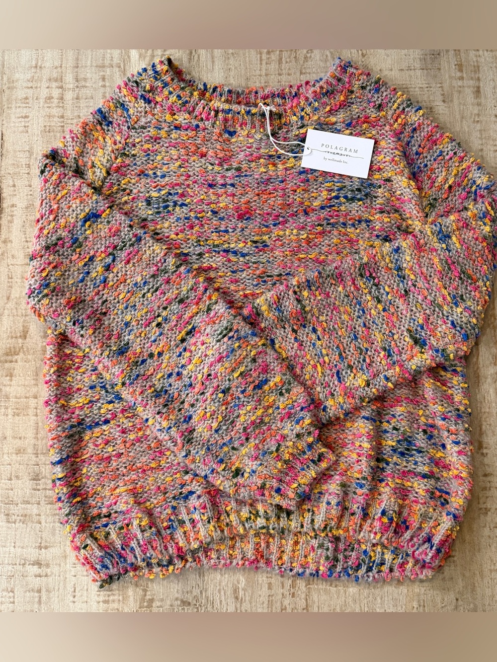 Polagram Confetti Popcorn Knit Sweater Medium Colorful Speckled Chunky Crewneck